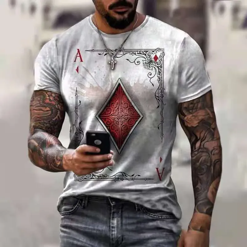Men’s Fashion Casual 3D Poker Print Plus Size T-Shirt