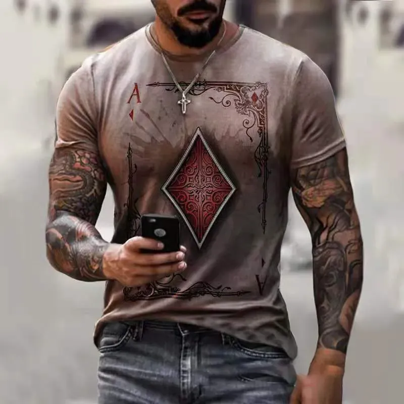 Men’s Fashion Casual 3D Poker Print Plus Size T-Shirt
