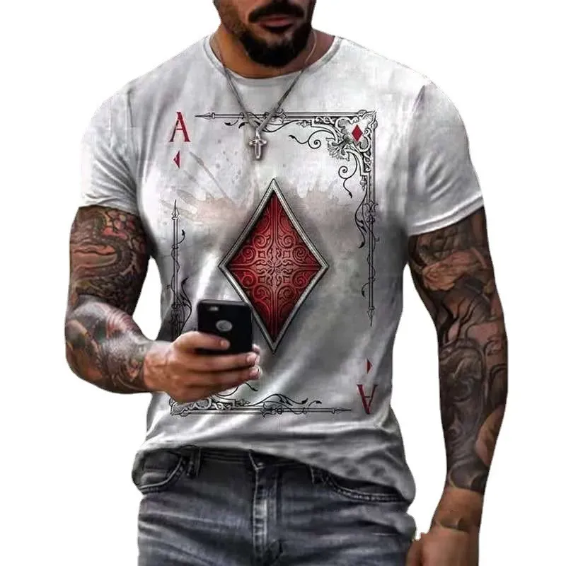 Men’s Fashion Casual 3D Poker Print Plus Size T-Shirt