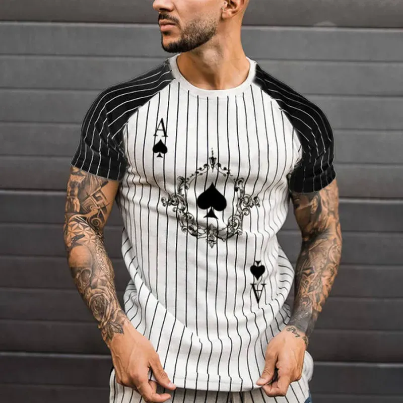 Men’s Fashion Casual 3D Poker Print Plus Size T-Shirt
