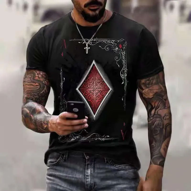 Men’s Fashion Casual 3D Poker Print Plus Size T-Shirt