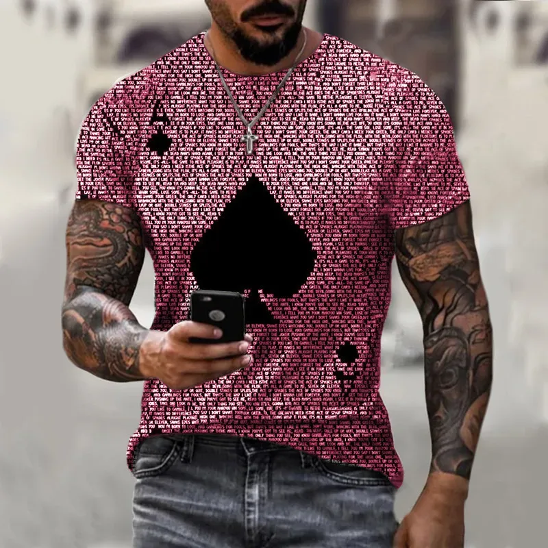 Men’s Fashion Casual 3D Poker Print Plus Size T-Shirt