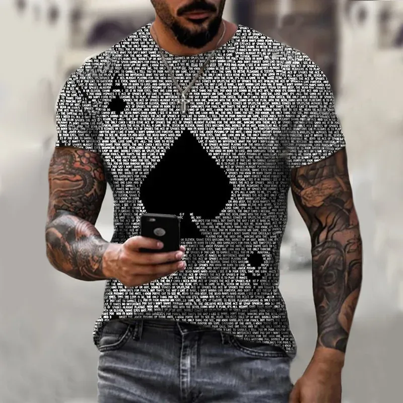Men’s Fashion Casual 3D Poker Print Plus Size T-Shirt