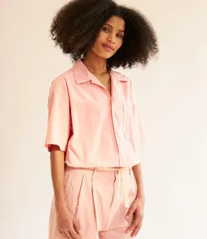 Merz b. Schwanen - SHIRT03 UNISEX Bowling Shirt, Organic Cotton Poplin, Relaxed Fit - Peach