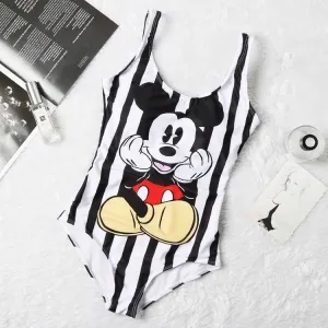Mickey Mouse Designed One-Piece Body Fitting  White Bikini