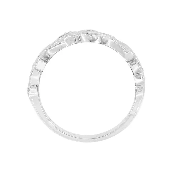 Mid Century Modern Leaf Spray Sculptural Diamonds Wide Wedding Ring in 14 Karat White Gold