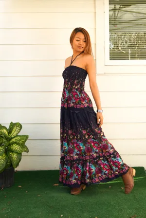 Midnight Garden Tiered SunDress Maxi Dress