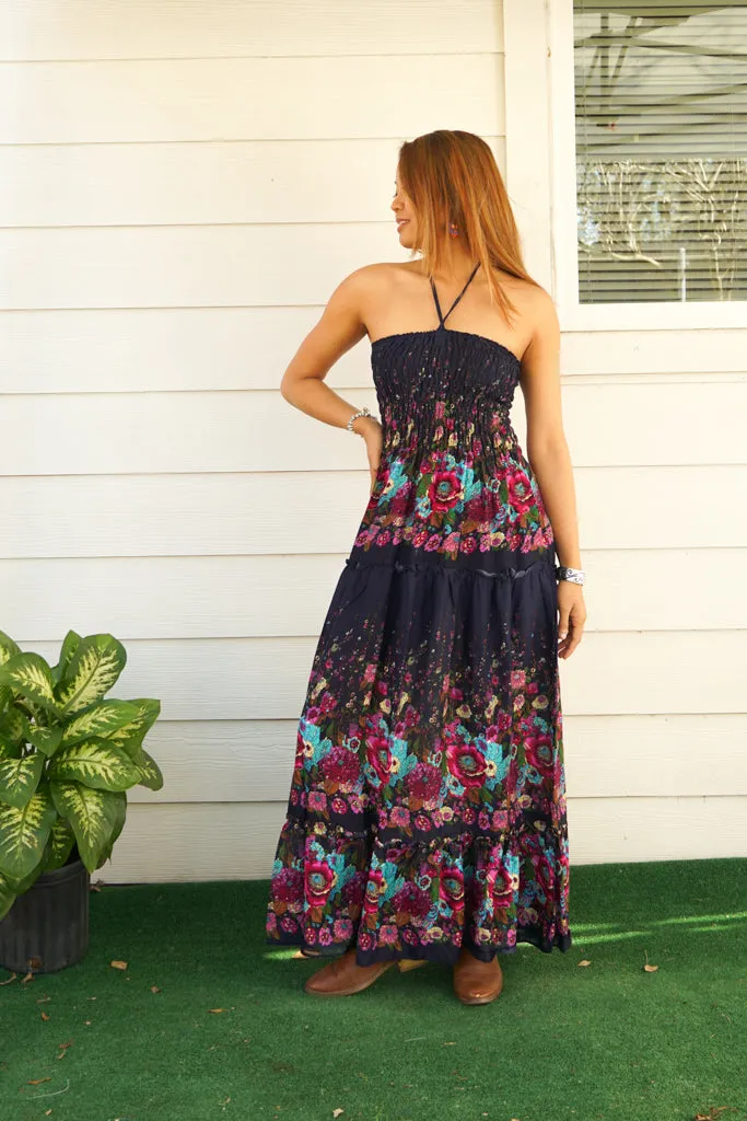 Midnight Garden Tiered SunDress Maxi Dress