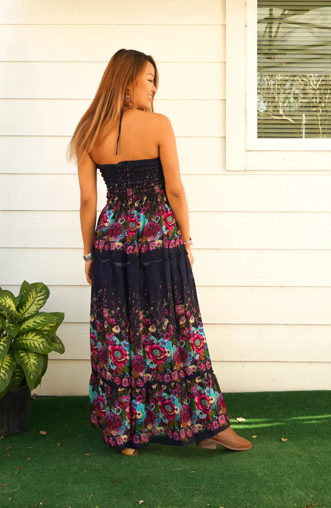 Midnight Garden Tiered SunDress Maxi Dress