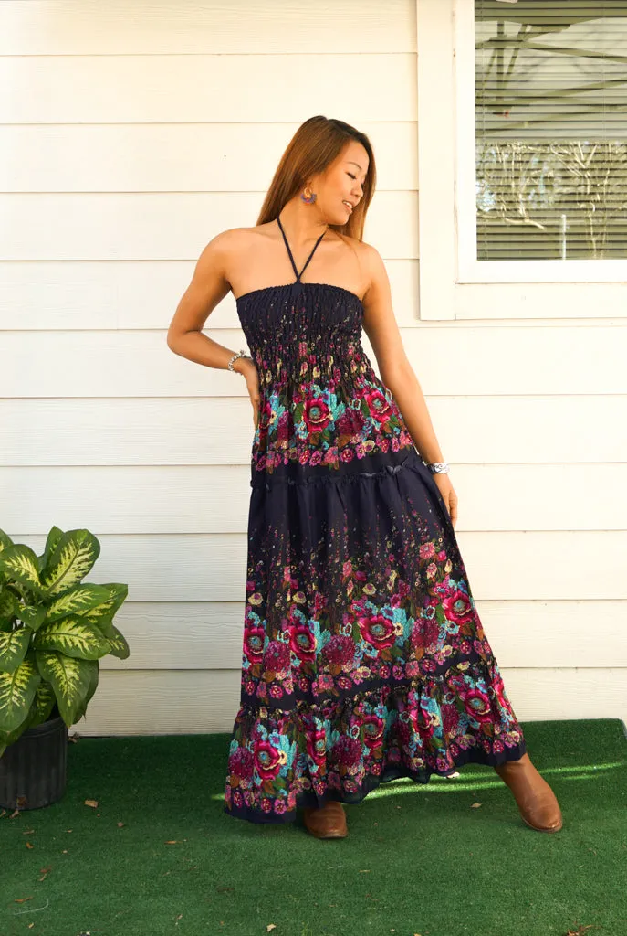 Midnight Garden Tiered SunDress Maxi Dress