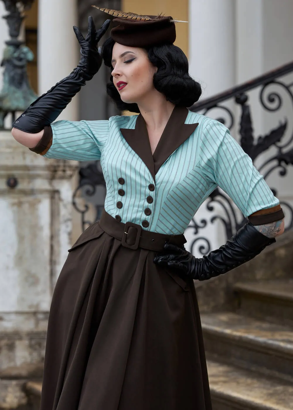Miss Candyfloss Roxana Minty 50's Swing Dress Mint Brown