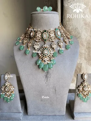 Mugdha moisanite choker set - Mint green