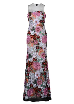 Multi Floral Bouquet Sequin Gown