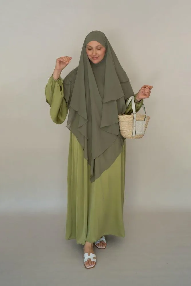 Munawara green three layer chiffon khimar hijab niqab