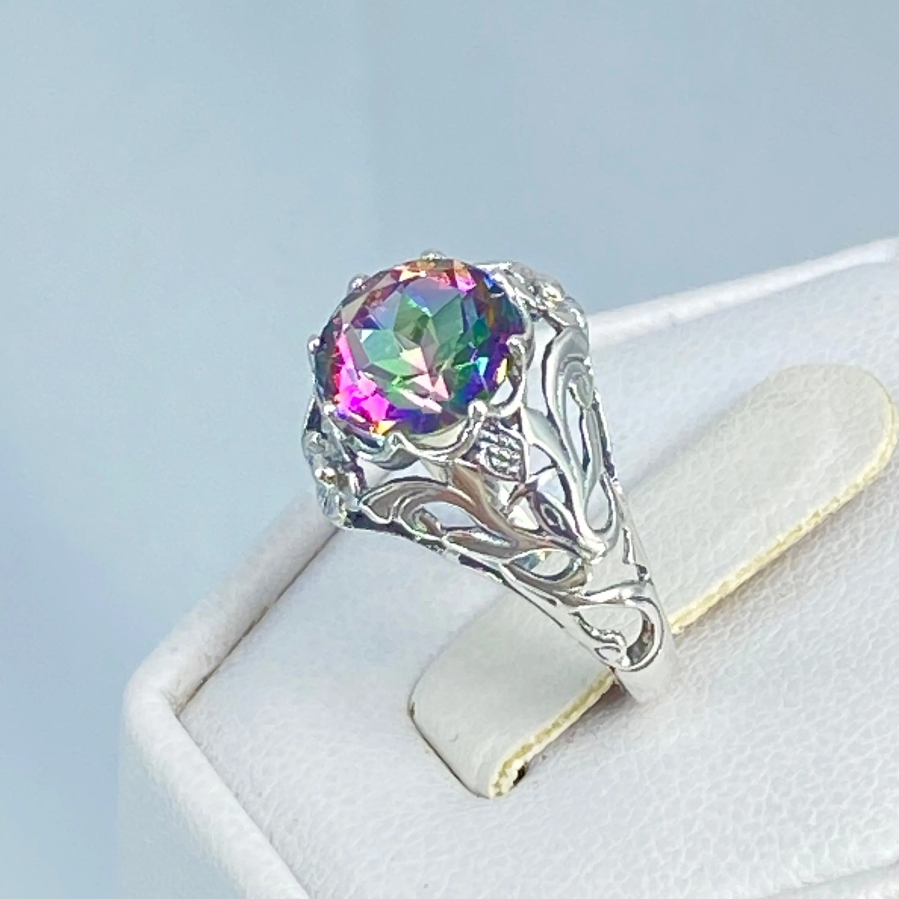 Mystic Topaz Ring, Natural or Simulated Gemstone, Victorian Jewelry #D66
