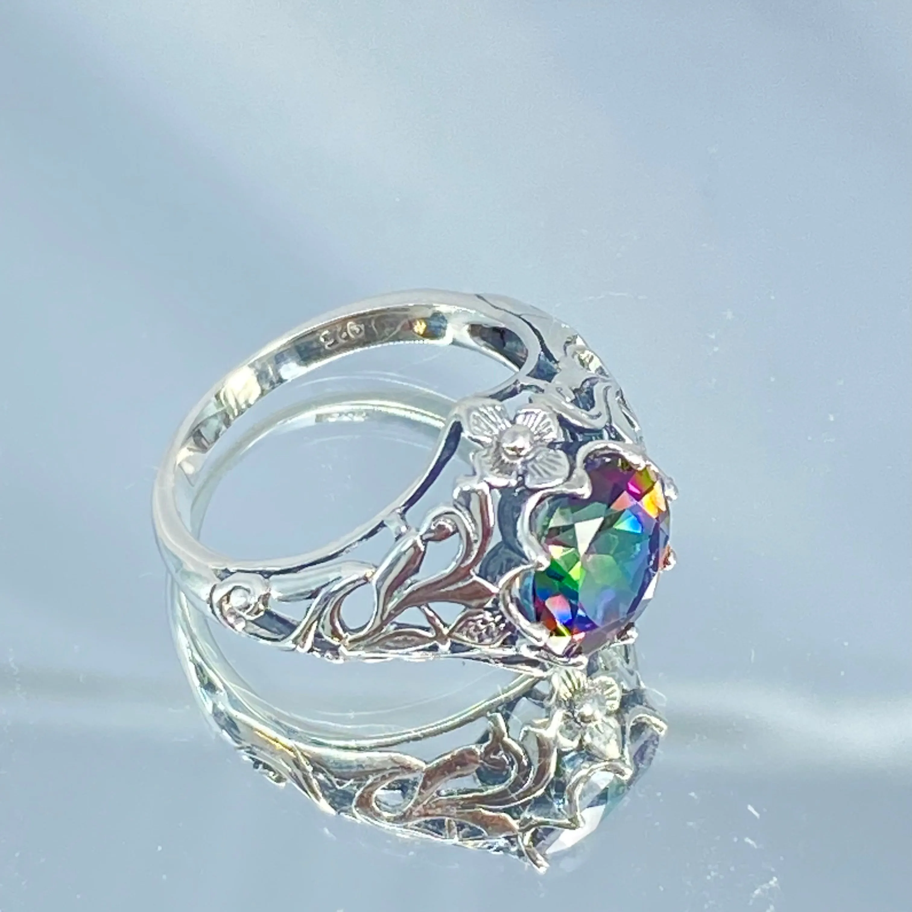 Mystic Topaz Ring, Natural or Simulated Gemstone, Victorian Jewelry #D66