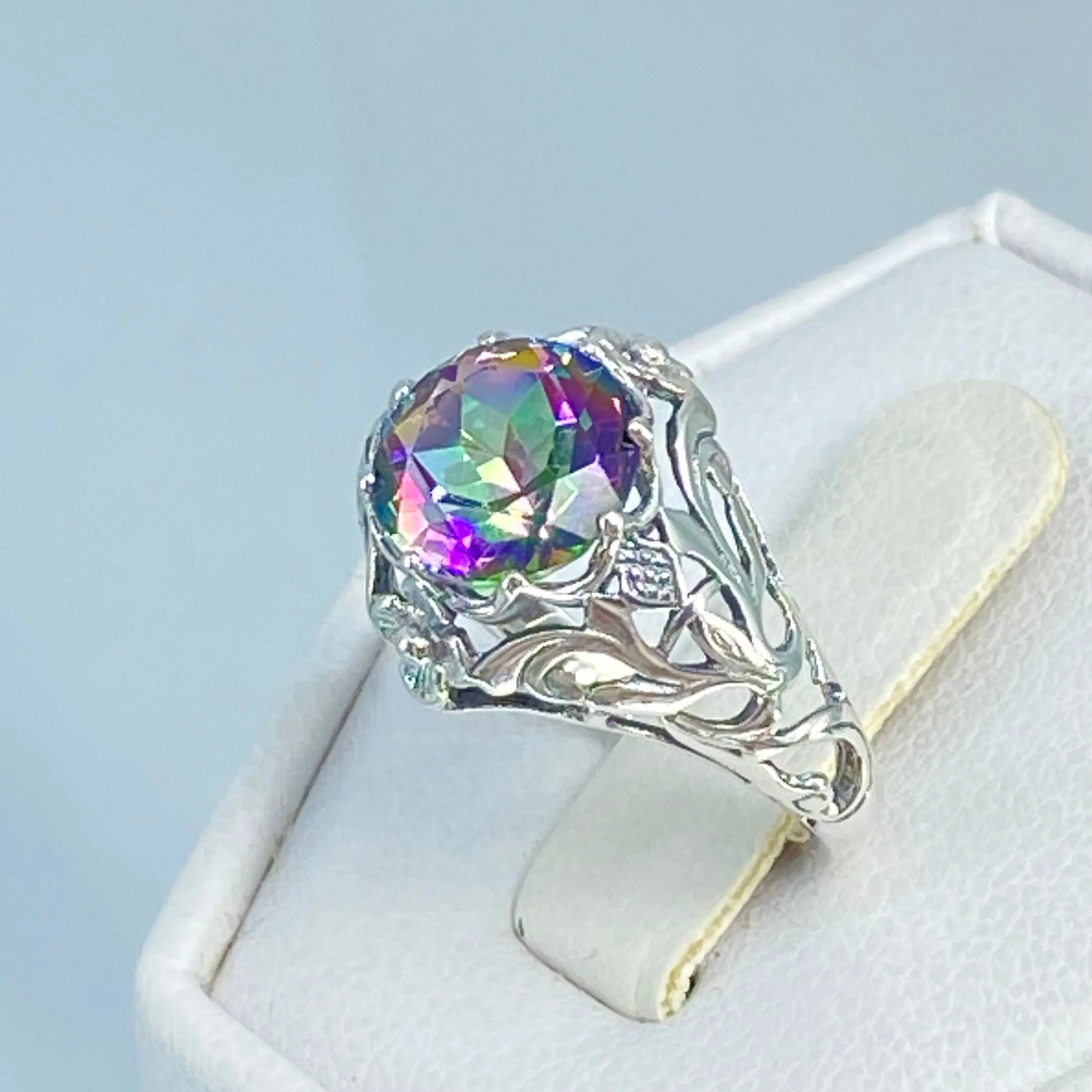 Mystic Topaz Ring, Natural or Simulated Gemstone, Victorian Jewelry #D66
