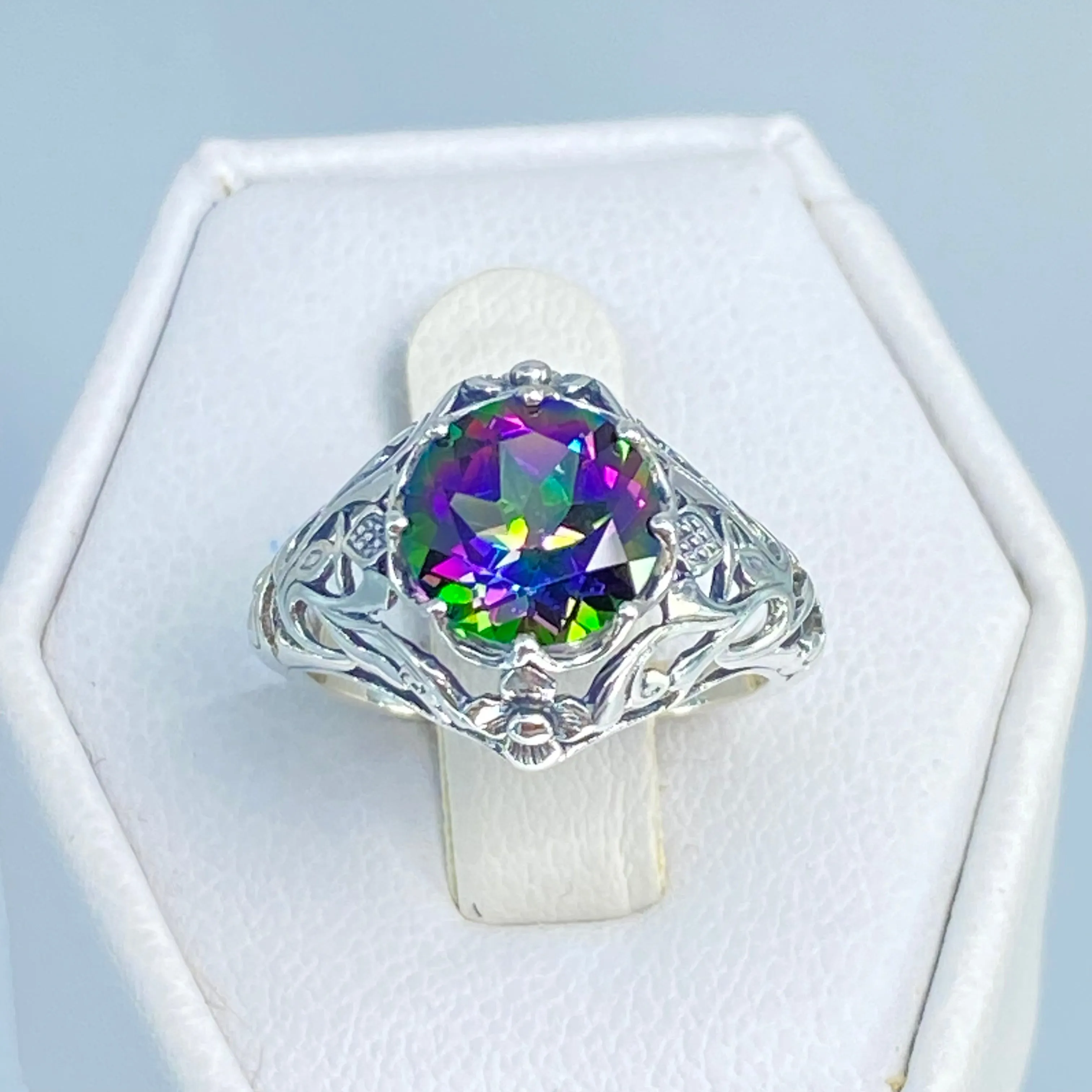 Mystic Topaz Ring, Natural or Simulated Gemstone, Victorian Jewelry #D66