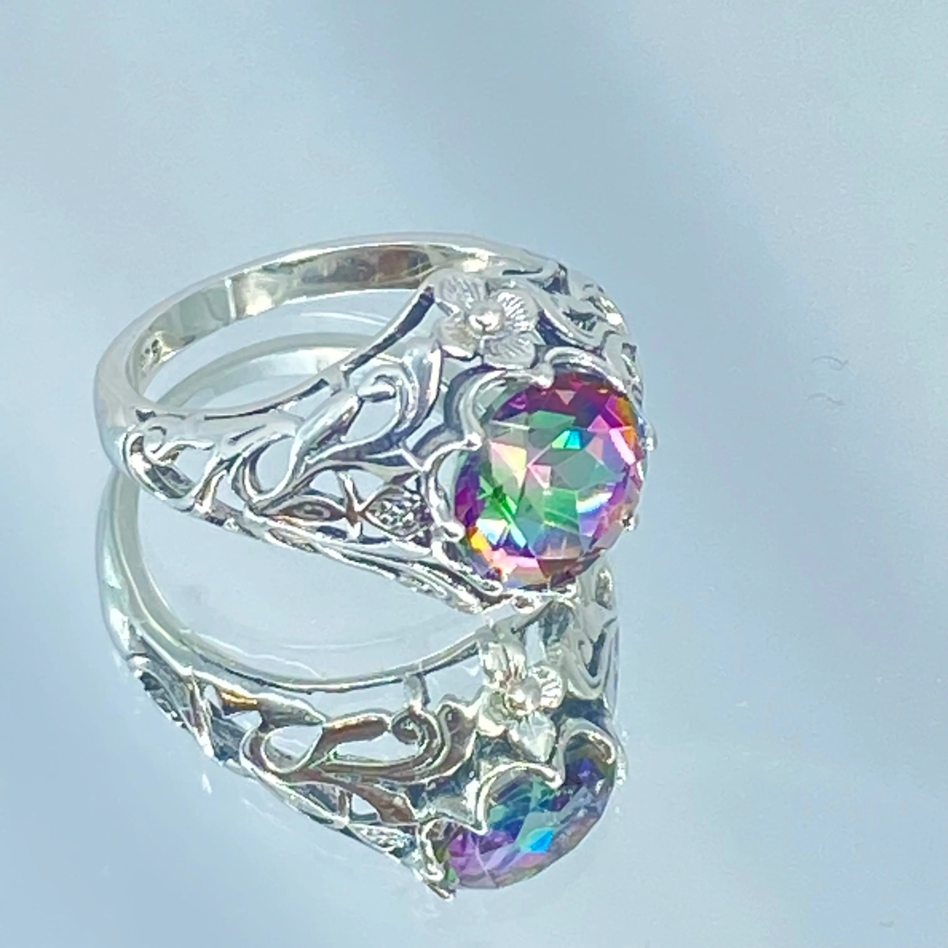 Mystic Topaz Ring, Natural or Simulated Gemstone, Victorian Jewelry #D66