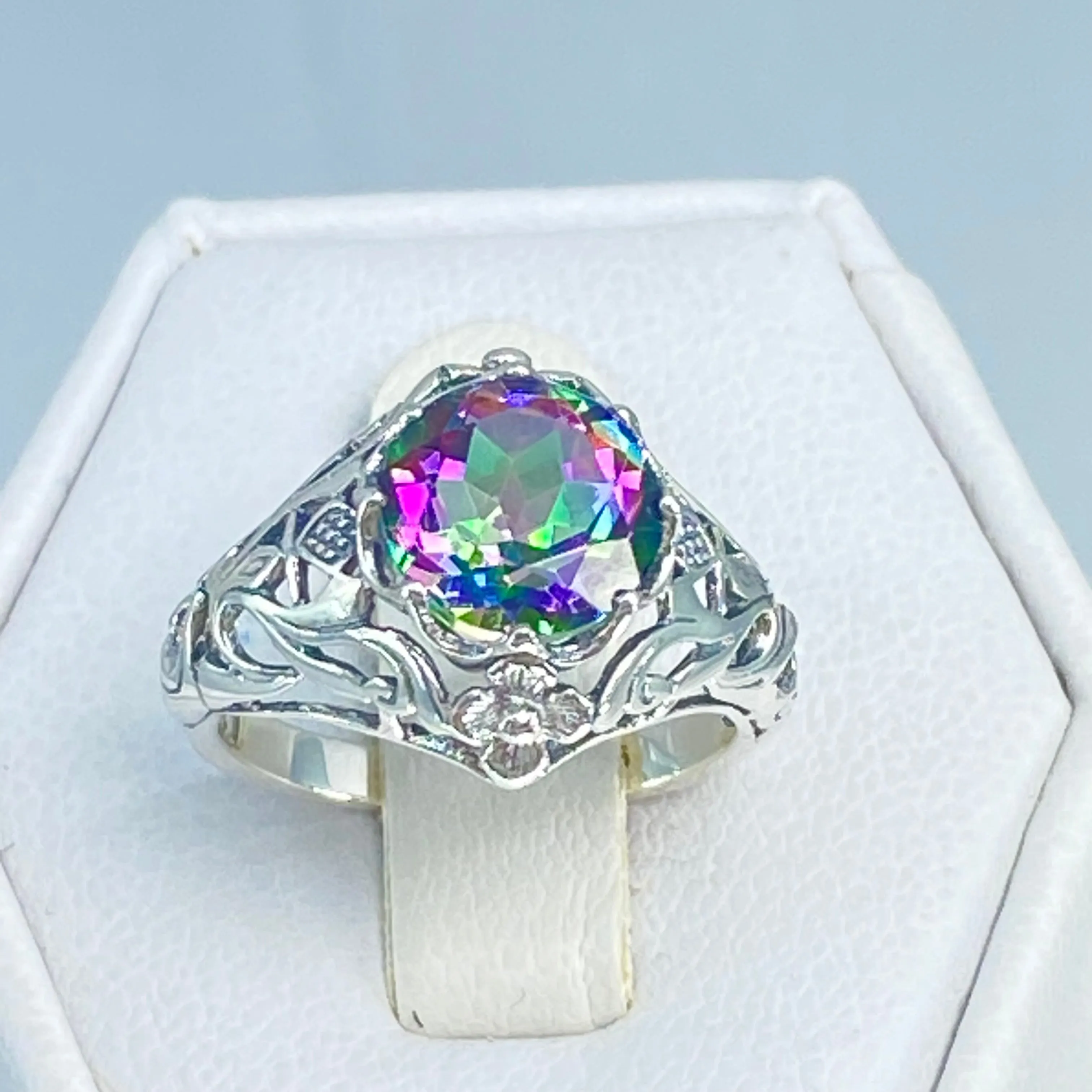 Mystic Topaz Ring, Natural or Simulated Gemstone, Victorian Jewelry #D66