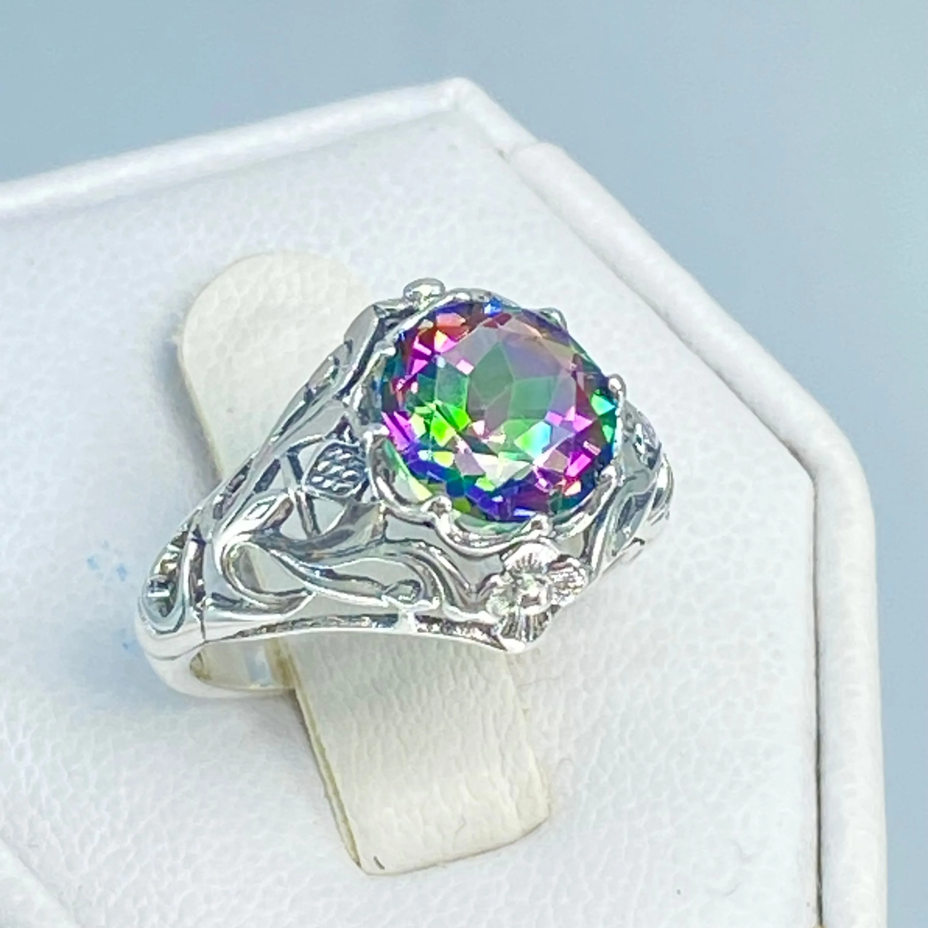 Mystic Topaz Ring, Natural or Simulated Gemstone, Victorian Jewelry #D66