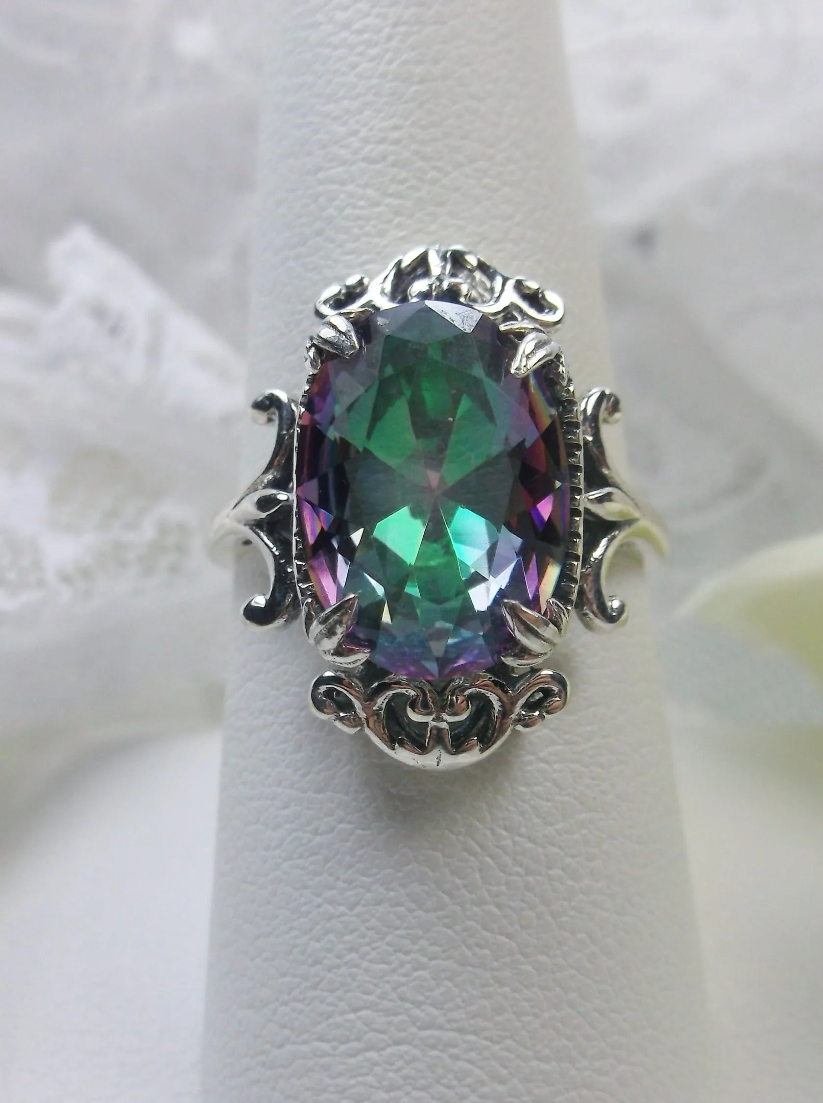 Mystic Topaz Ring, Oval Gem, Gothic Vintage Style Jewelry, #D84