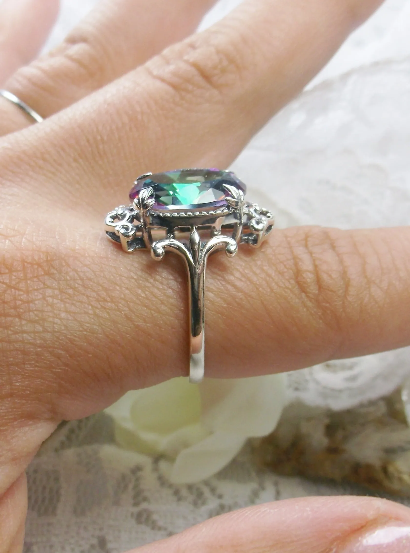 Mystic Topaz Ring, Oval Gem, Gothic Vintage Style Jewelry, #D84