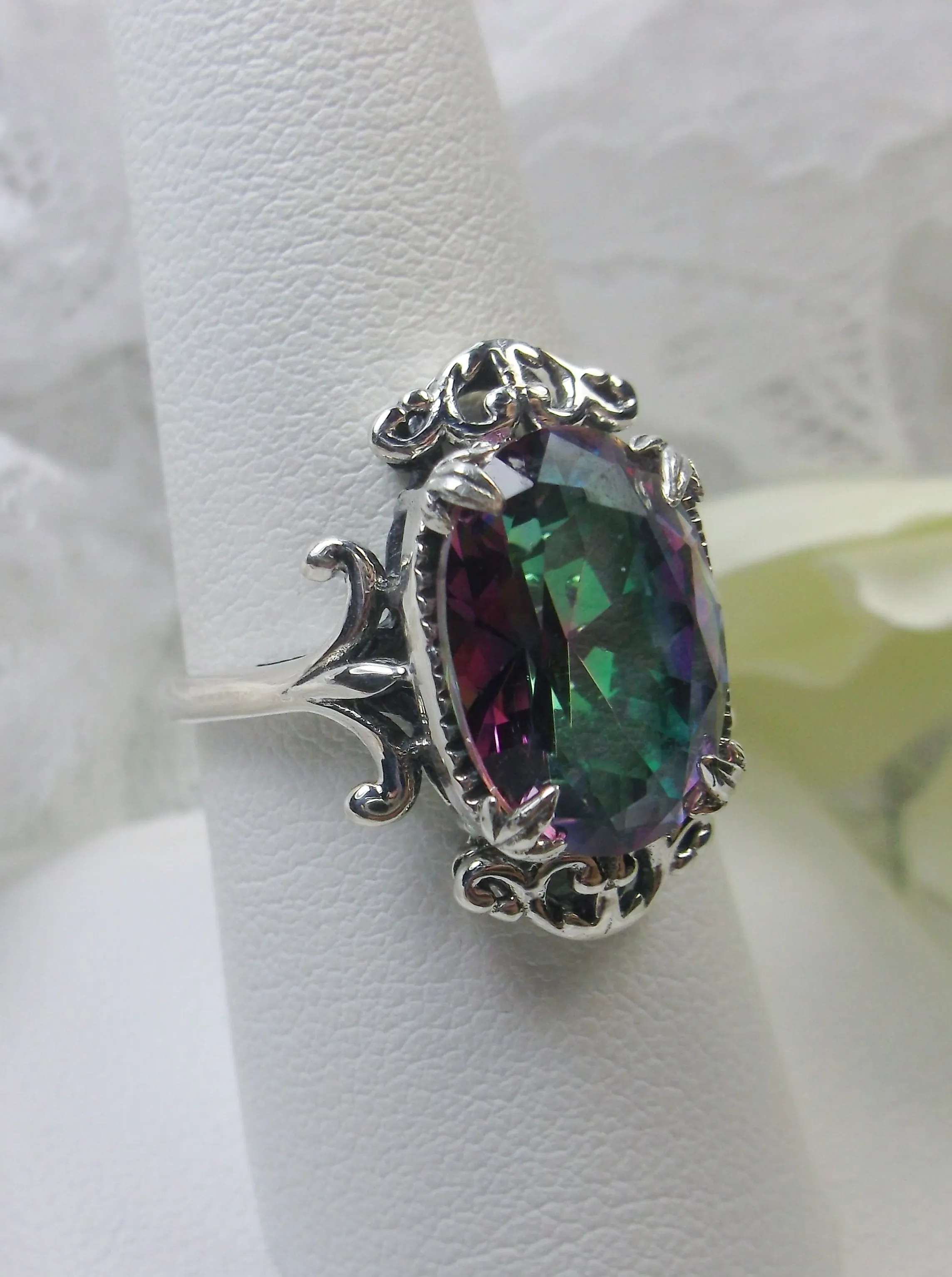 Mystic Topaz Ring, Oval Gem, Gothic Vintage Style Jewelry, #D84