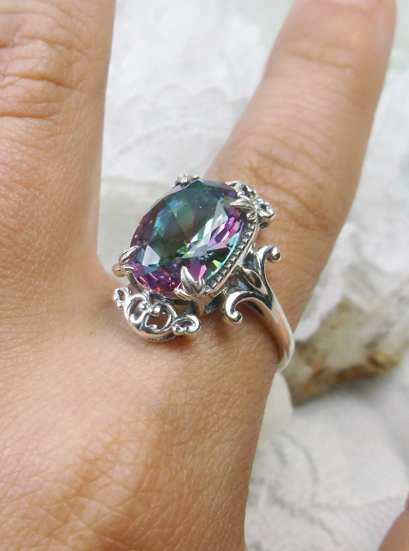 Mystic Topaz Ring, Oval Gem, Gothic Vintage Style Jewelry, #D84