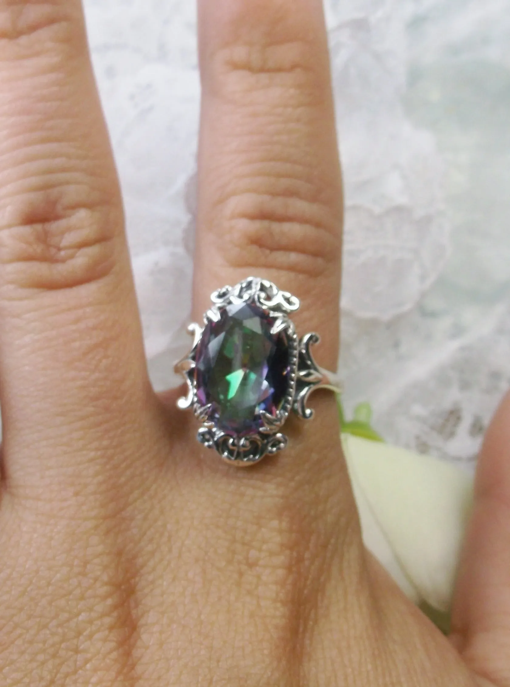 Mystic Topaz Ring, Oval Gem, Gothic Vintage Style Jewelry, #D84