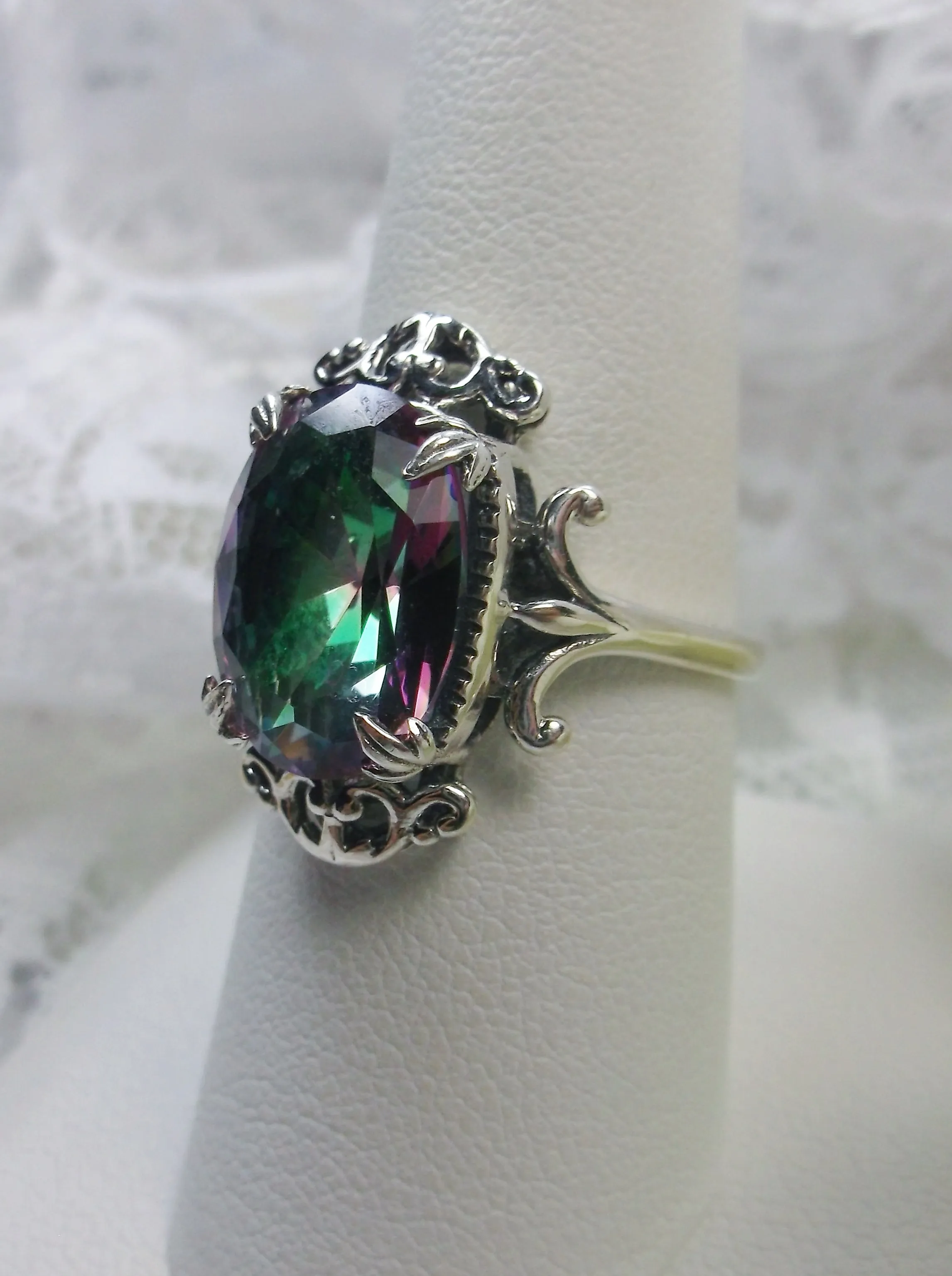Mystic Topaz Ring, Oval Gem, Gothic Vintage Style Jewelry, #D84