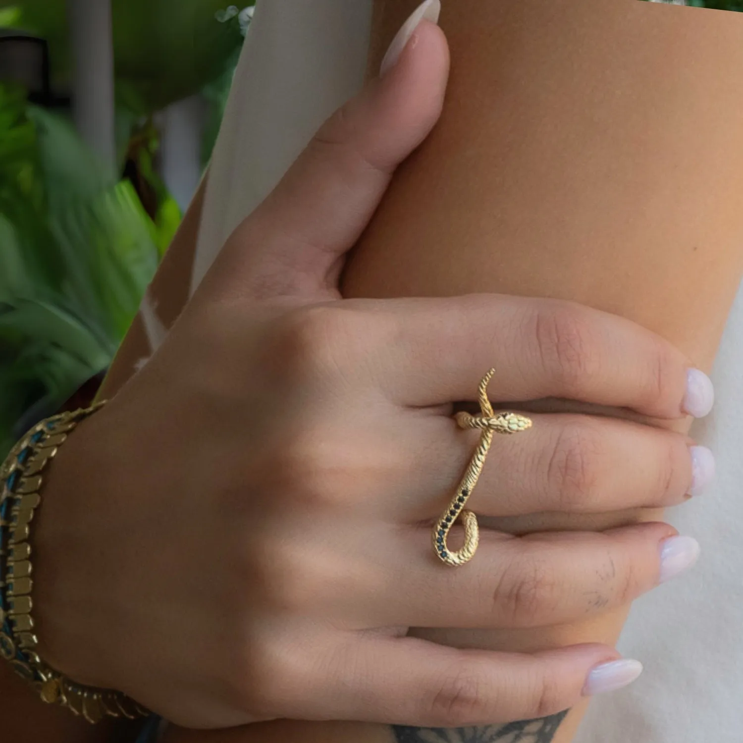 Mythology Snake Gold Vermeil & Black Diamond Design Ring