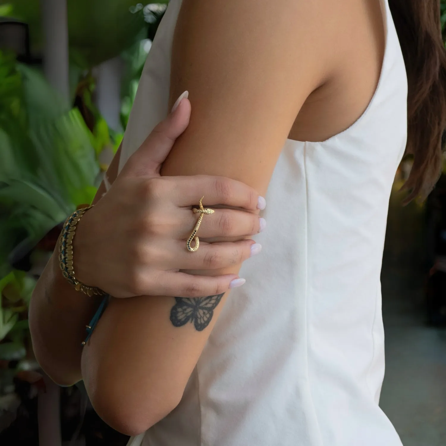 Mythology Snake Gold Vermeil & Black Diamond Design Ring