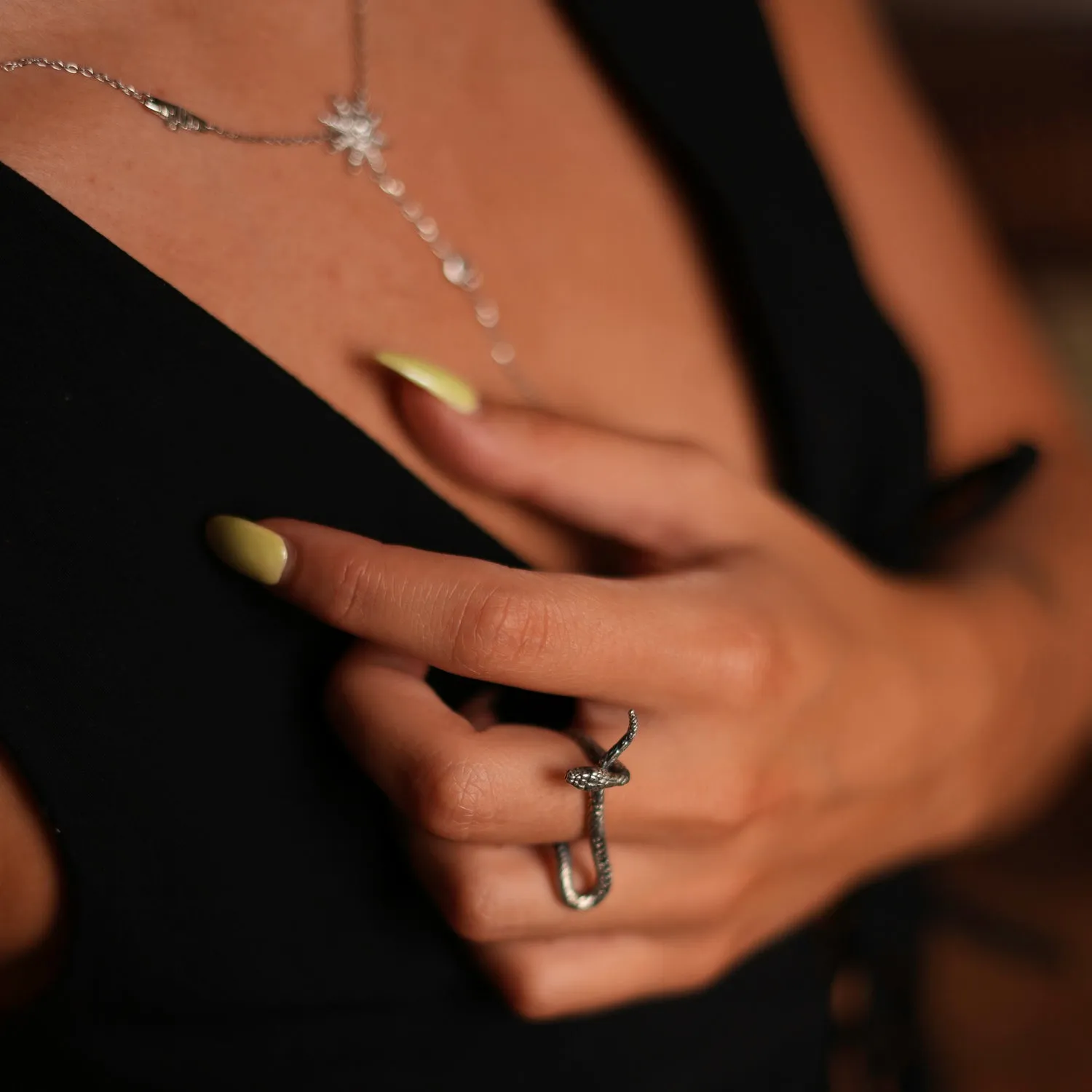 Mythology Snake Sterling Silver & Black Diamond Design Ring