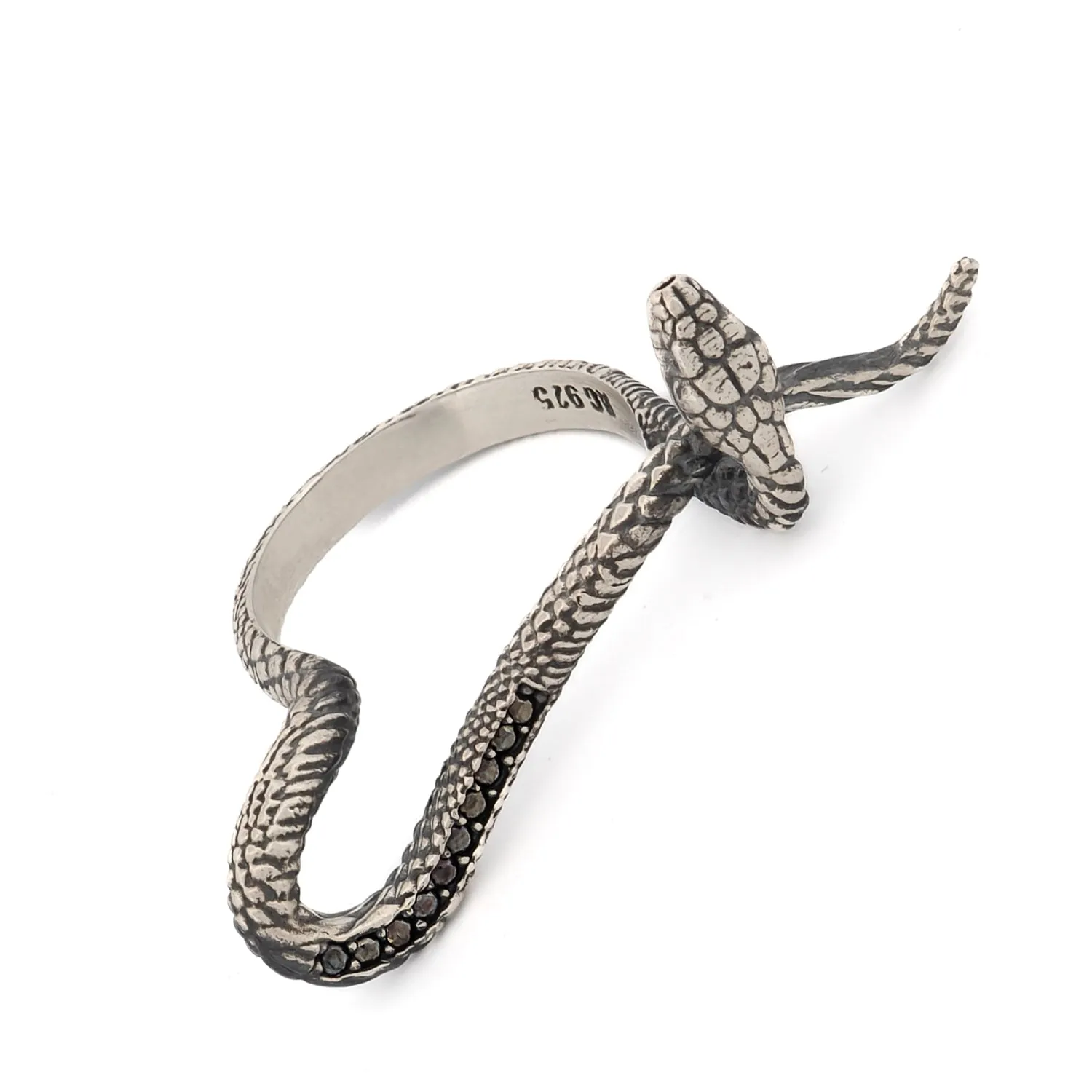 Mythology Snake Sterling Silver & Black Diamond Design Ring