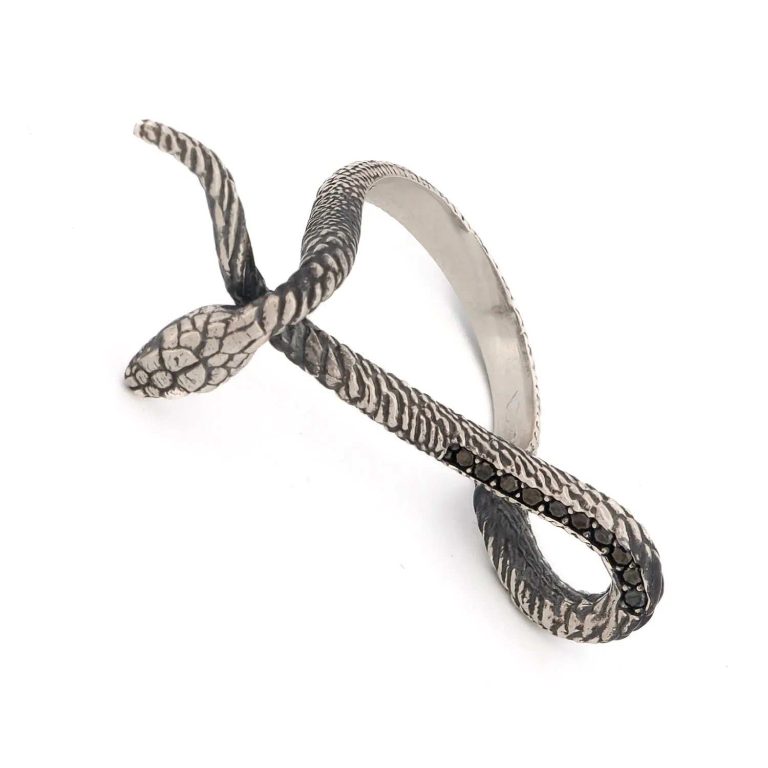 Mythology Snake Sterling Silver & Black Diamond Design Ring