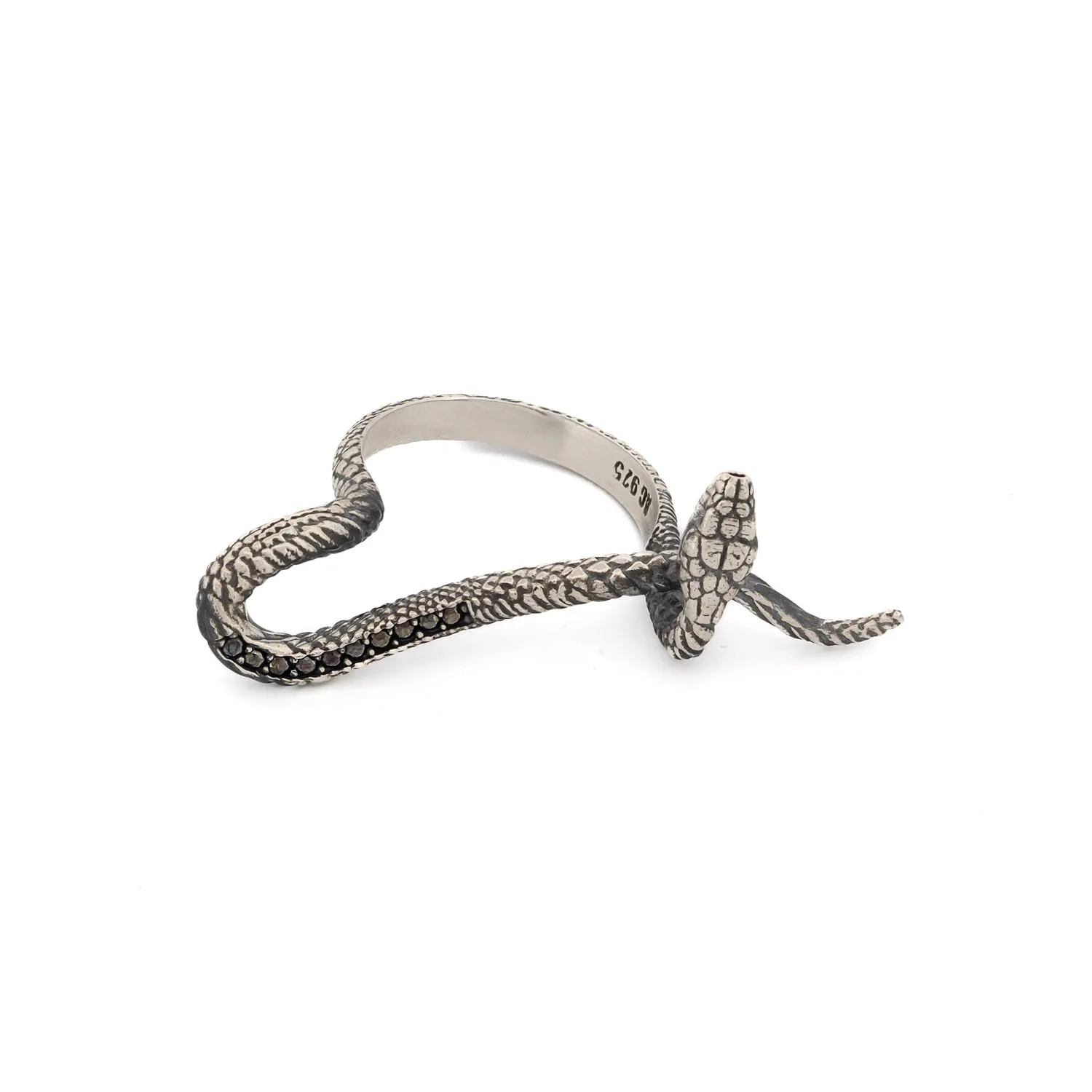 Mythology Snake Sterling Silver & Black Diamond Design Ring