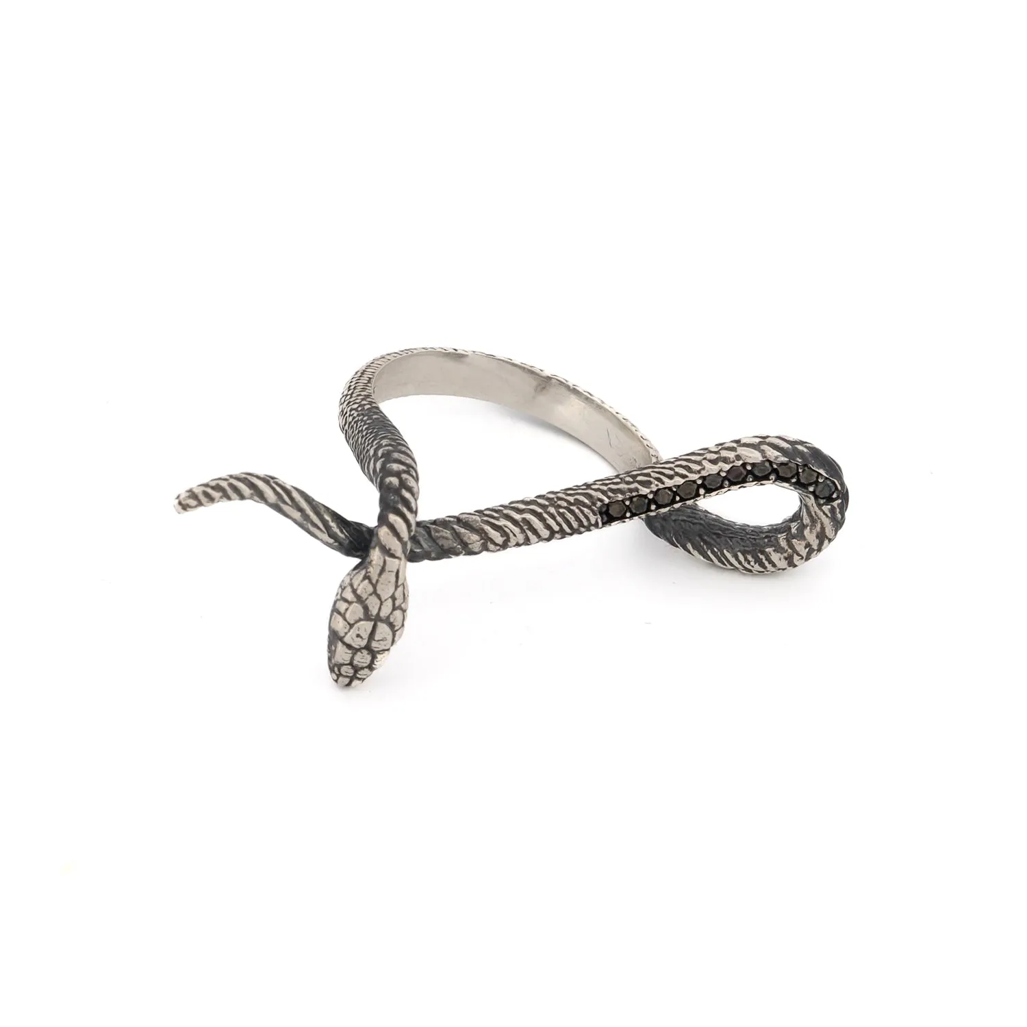 Mythology Snake Sterling Silver & Black Diamond Design Ring