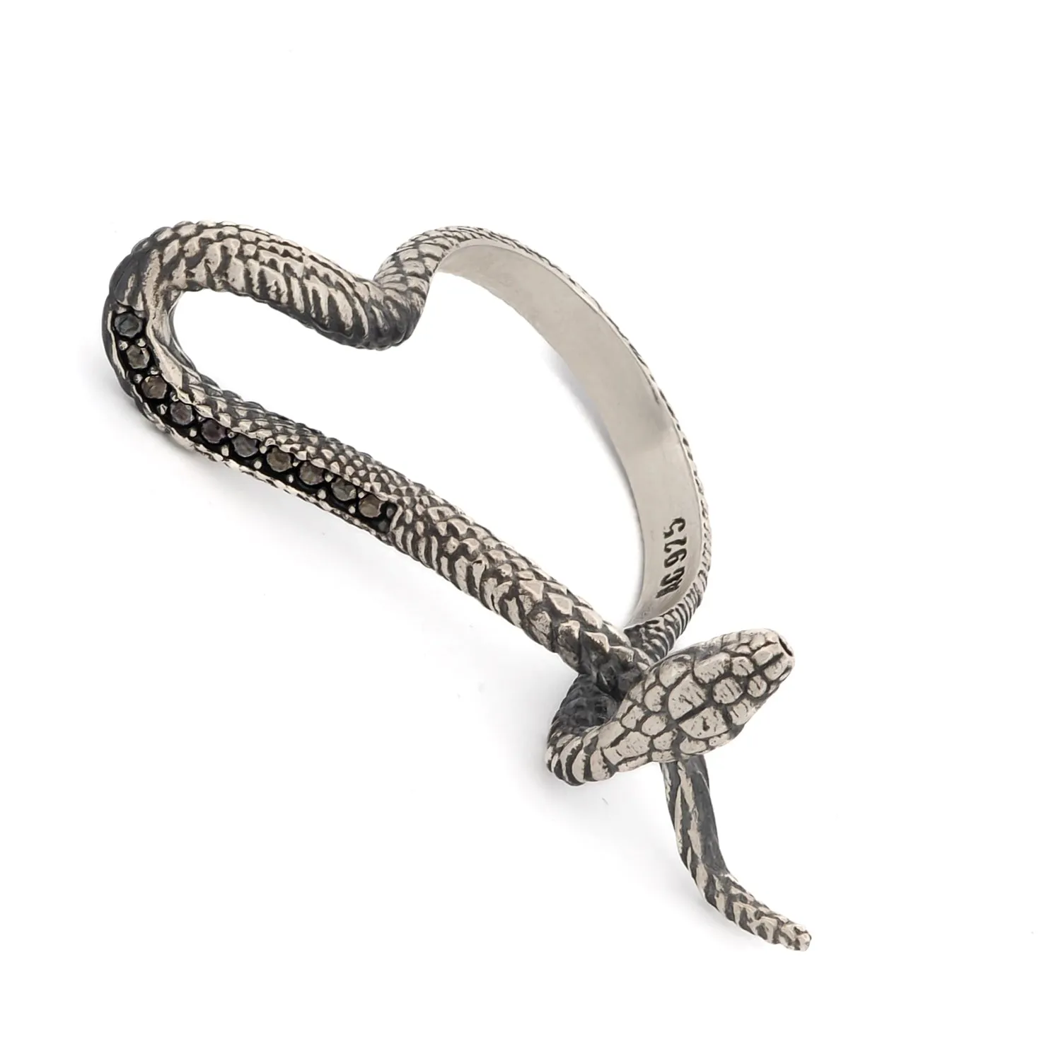 Mythology Snake Sterling Silver & Black Diamond Design Ring