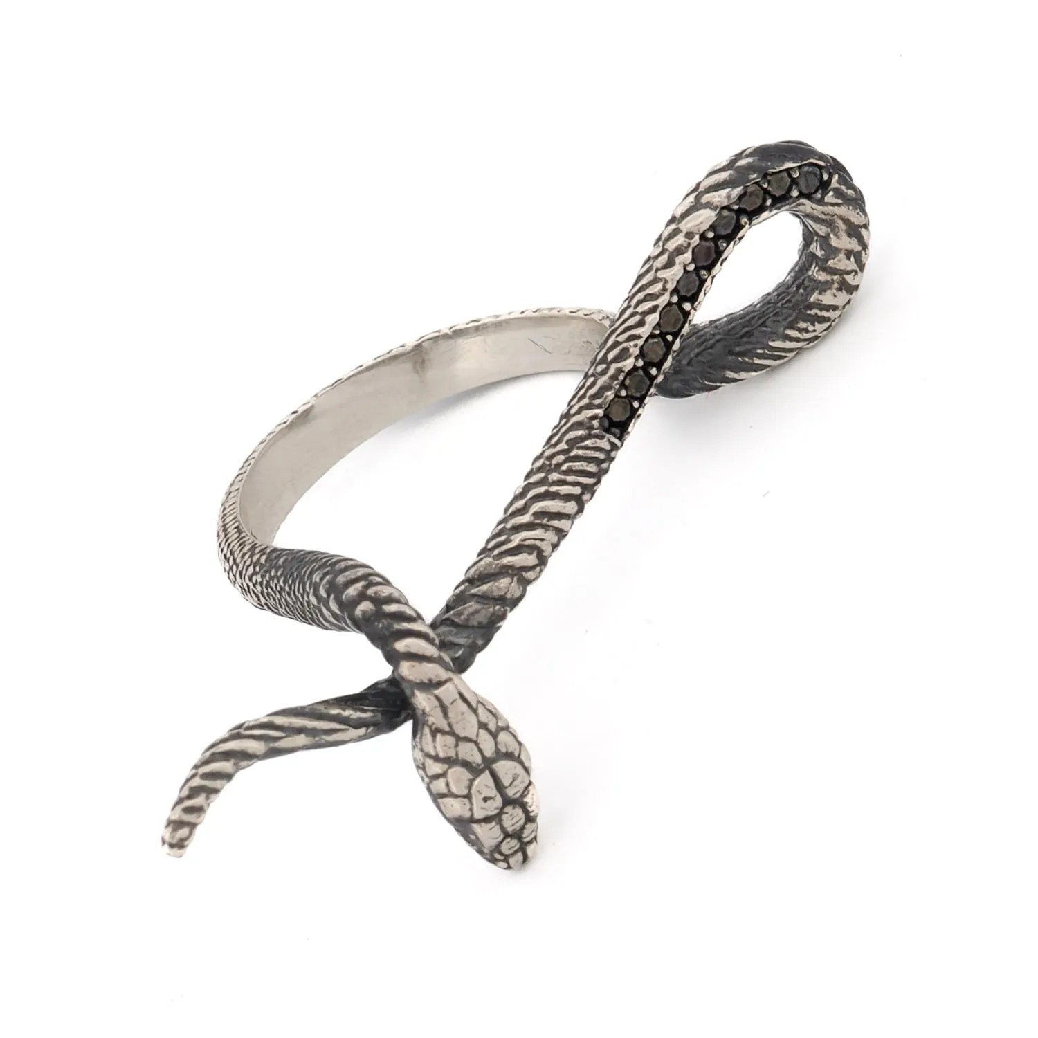 Mythology Snake Sterling Silver & Black Diamond Design Ring