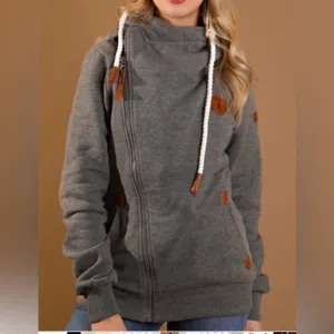 Naketano Cozy Dark Gray Asymmetrical Zip Hoodie with Rope Drawstrings Jacket M