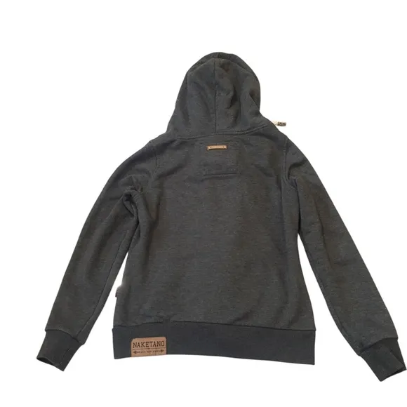 Naketano Cozy Dark Gray Asymmetrical Zip Hoodie with Rope Drawstrings Jacket M