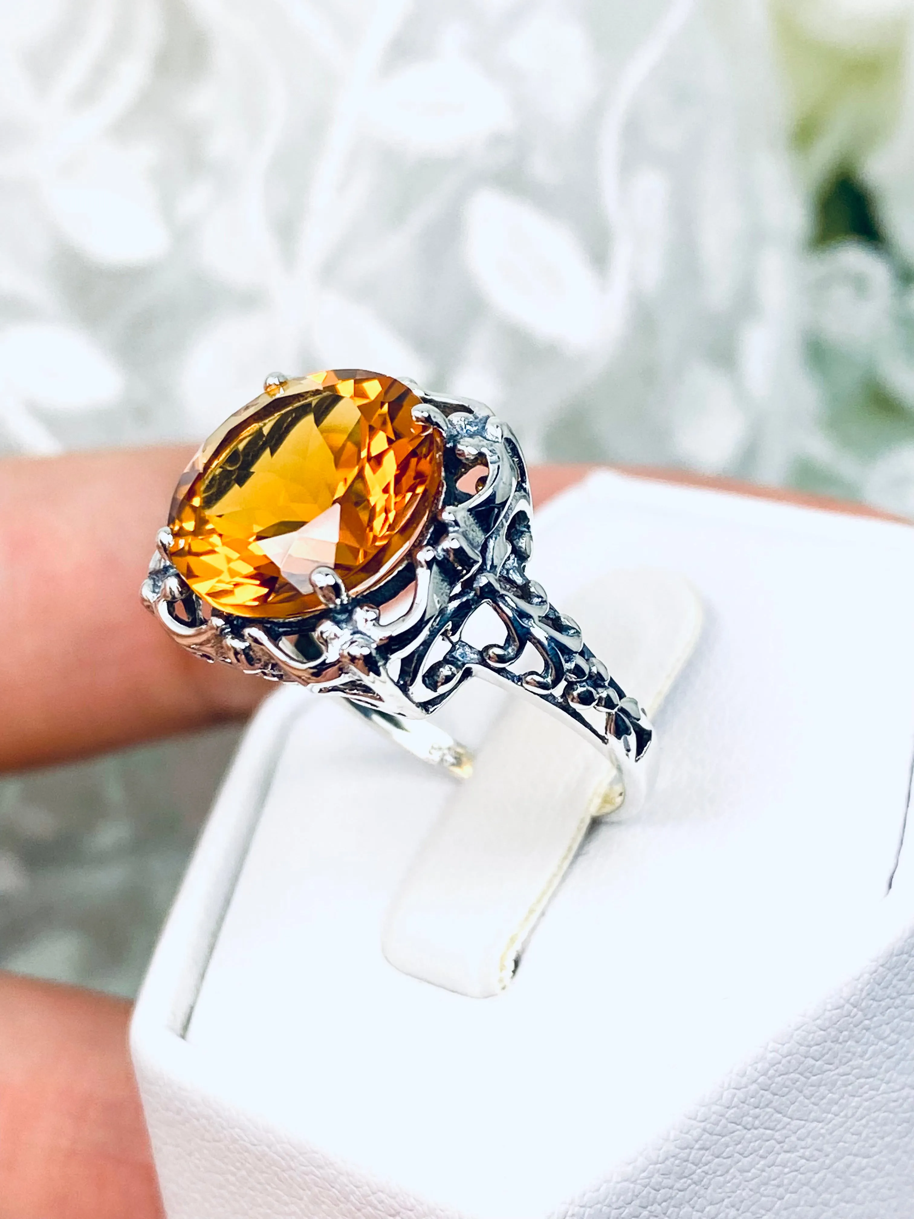 Natural Citrine Ring, Madeira Orange Gemstone Victorian Style #D103