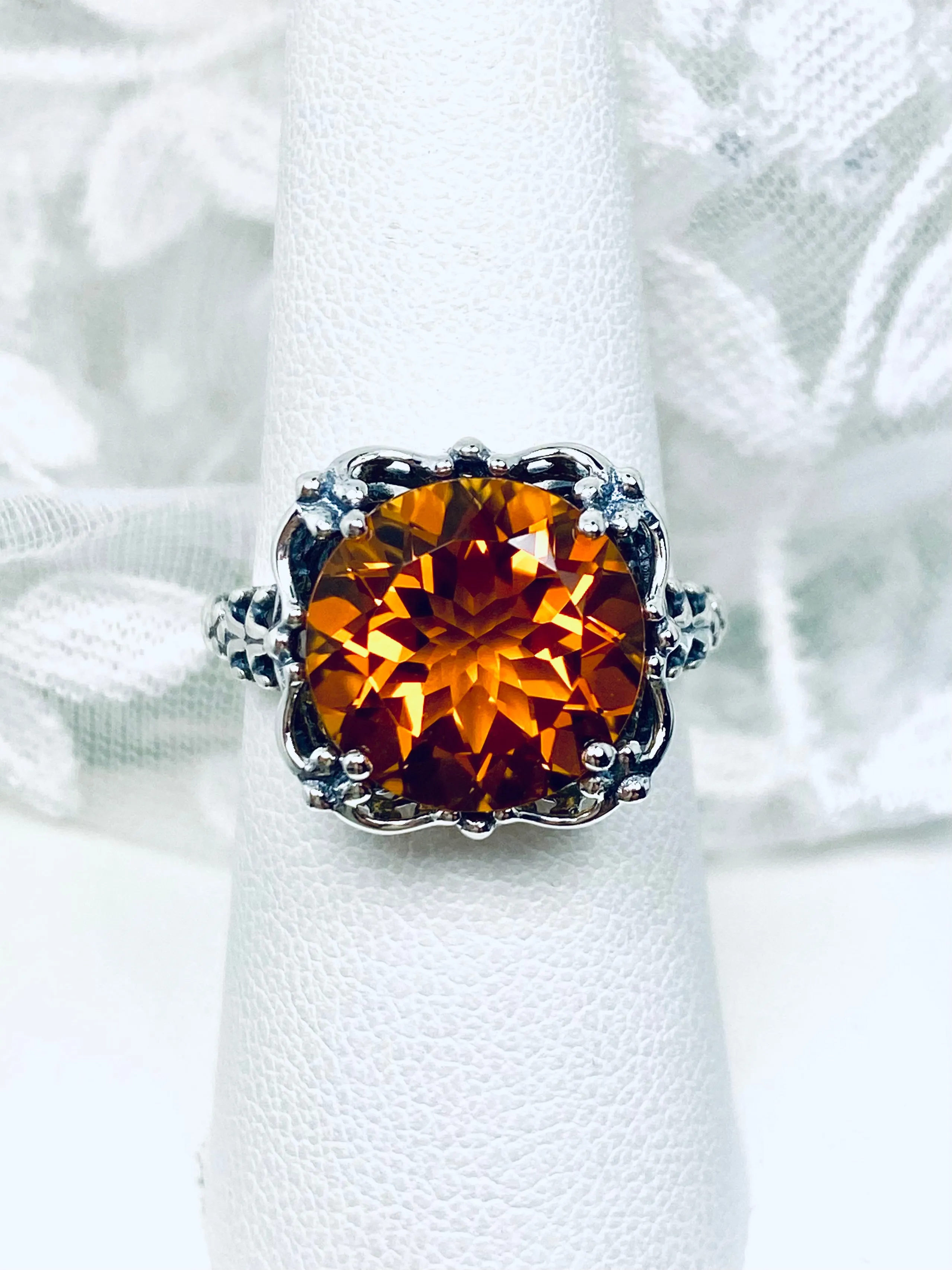 Natural Citrine Ring, Madeira Orange Gemstone Victorian Style #D103