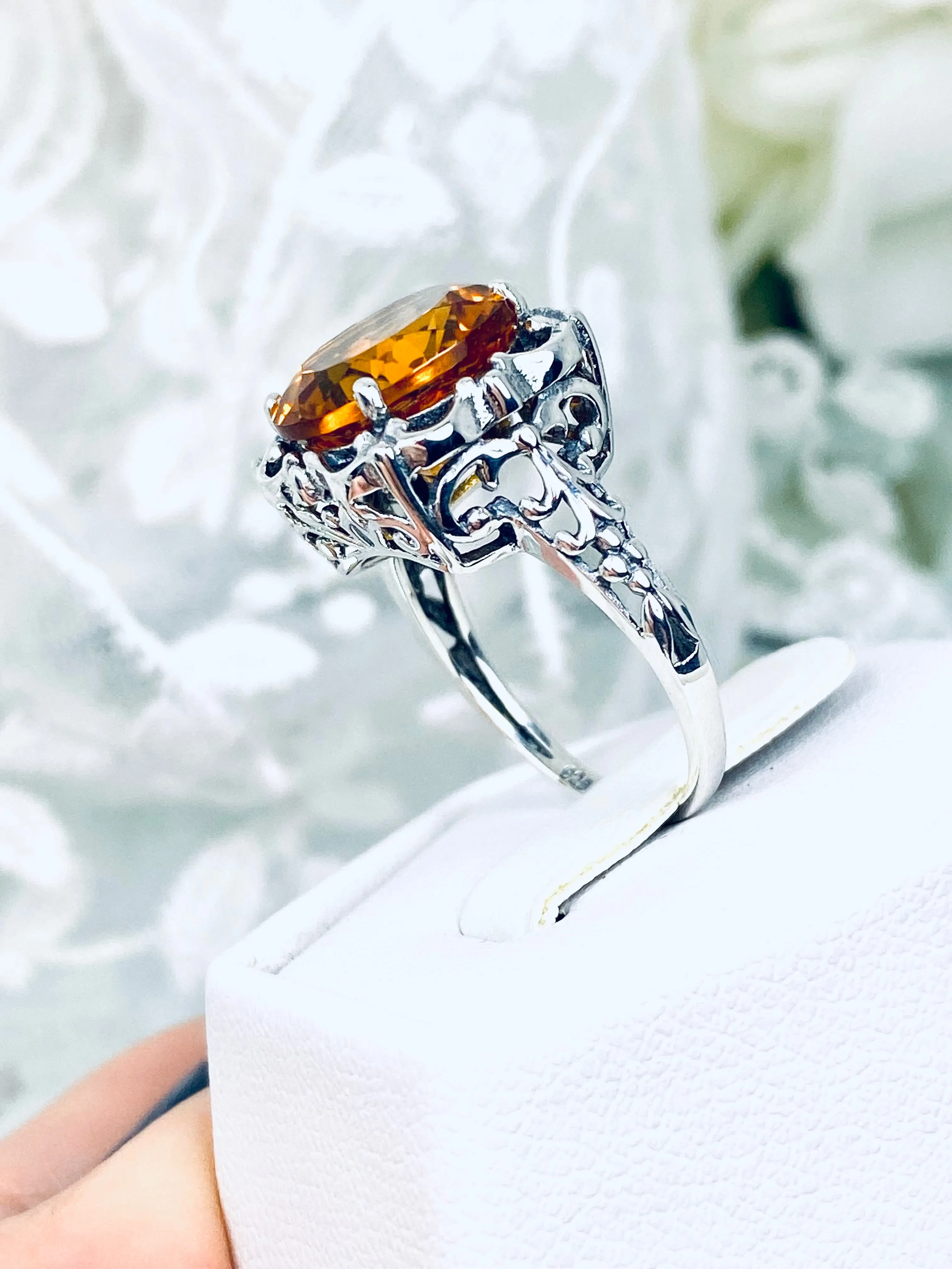 Natural Citrine Ring, Madeira Orange Gemstone Victorian Style #D103
