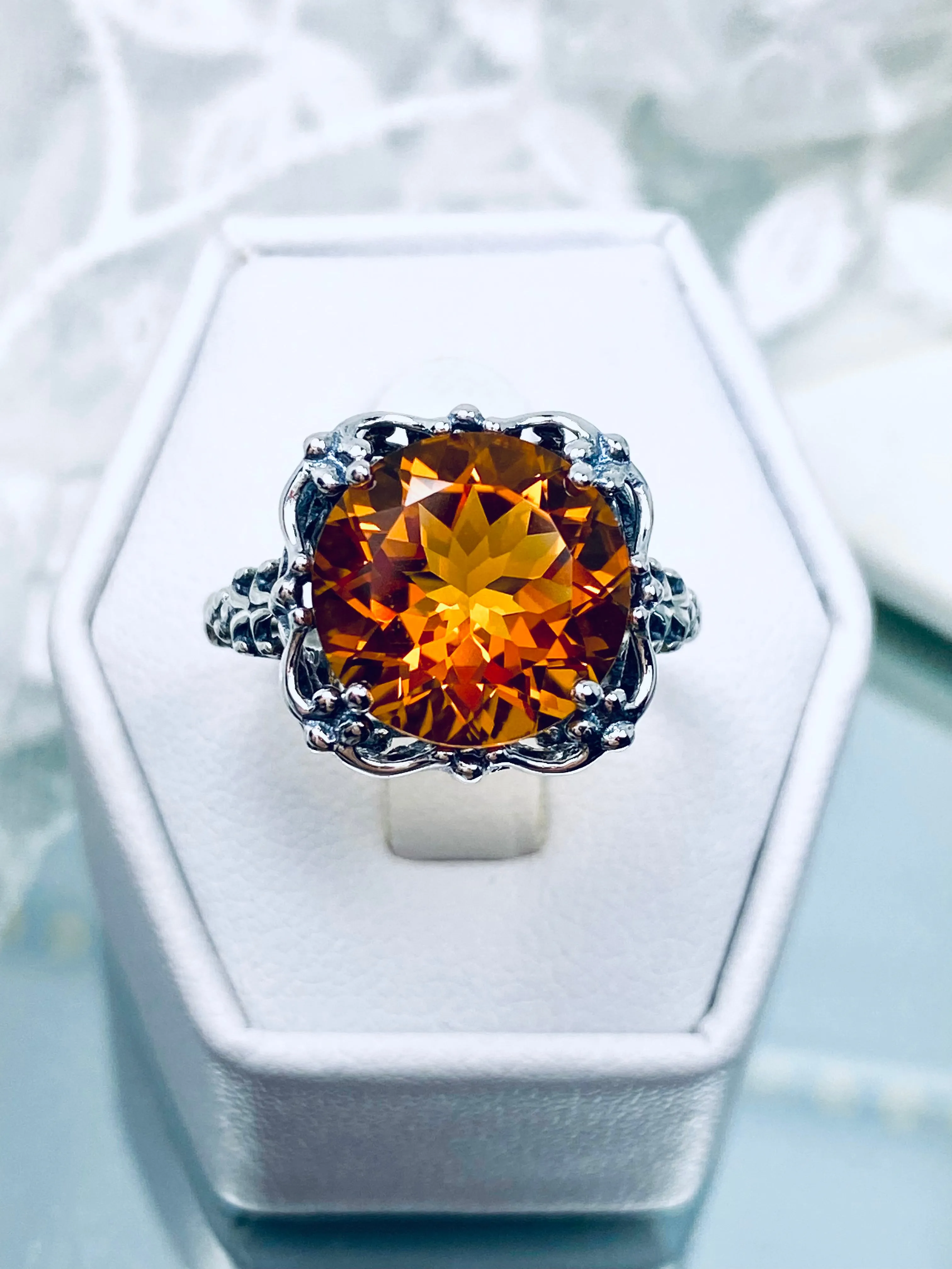Natural Citrine Ring, Madeira Orange Gemstone Victorian Style #D103