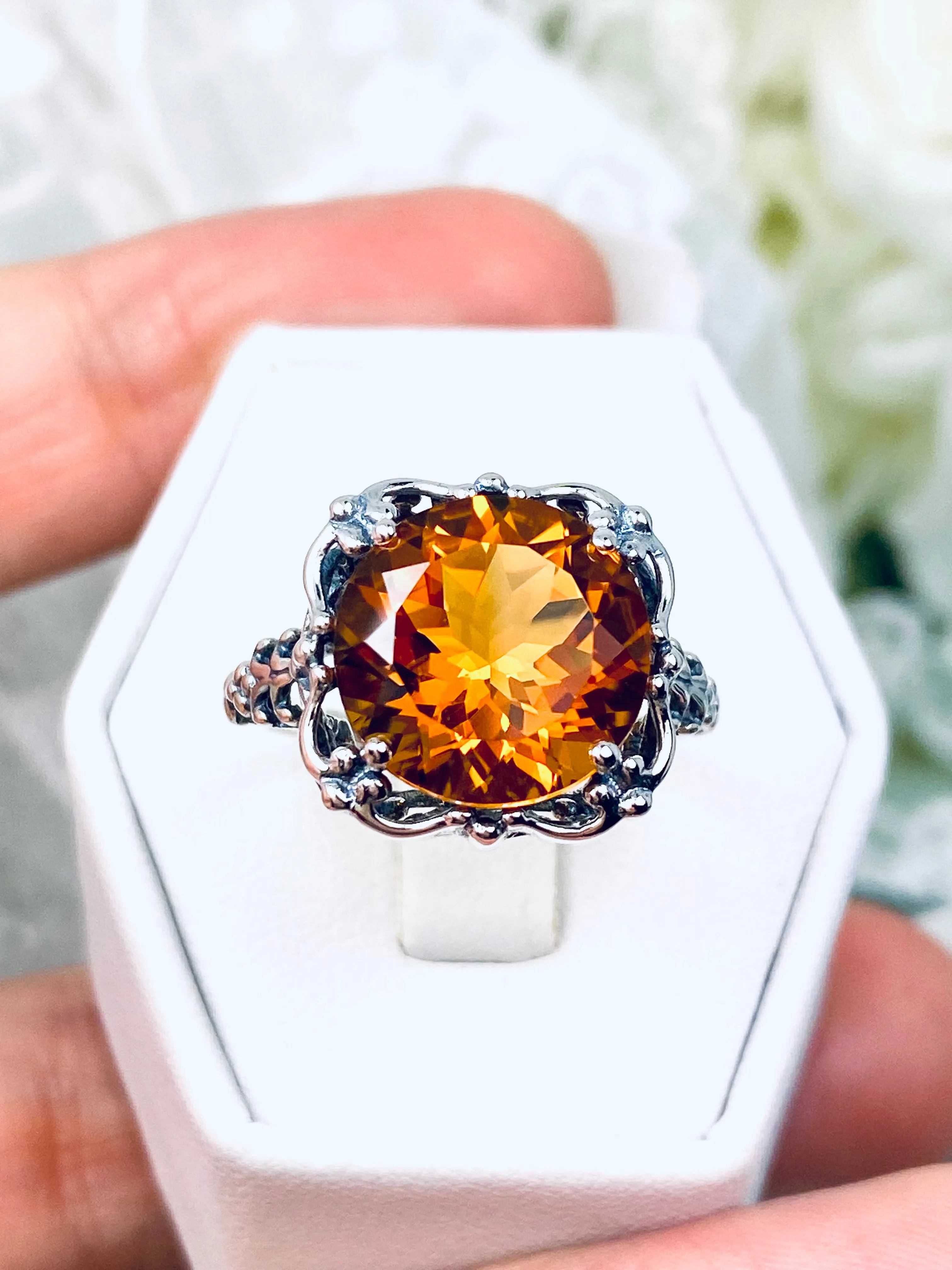 Natural Citrine Ring, Madeira Orange Gemstone Victorian Style #D103