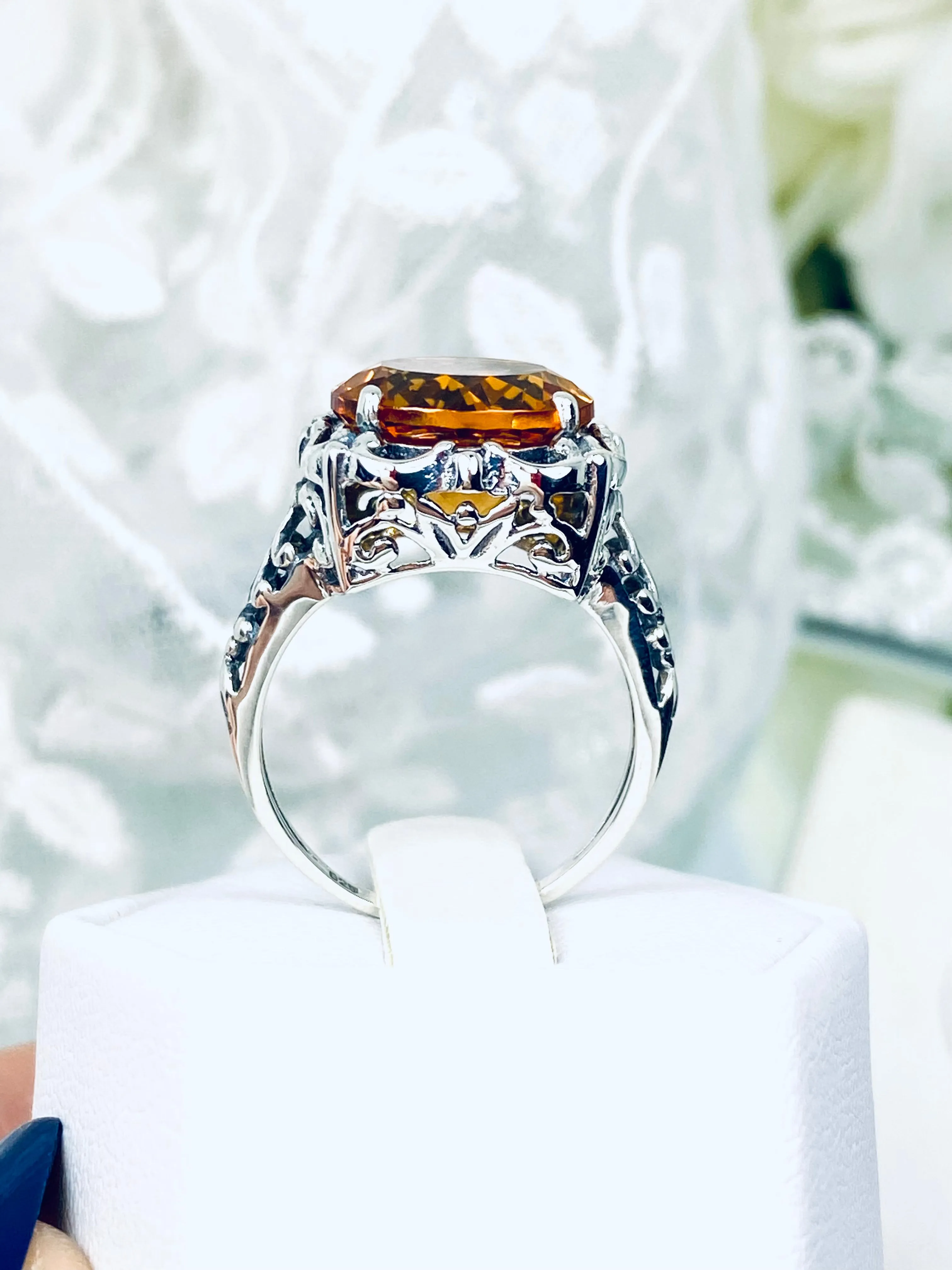 Natural Citrine Ring, Madeira Orange Gemstone Victorian Style #D103