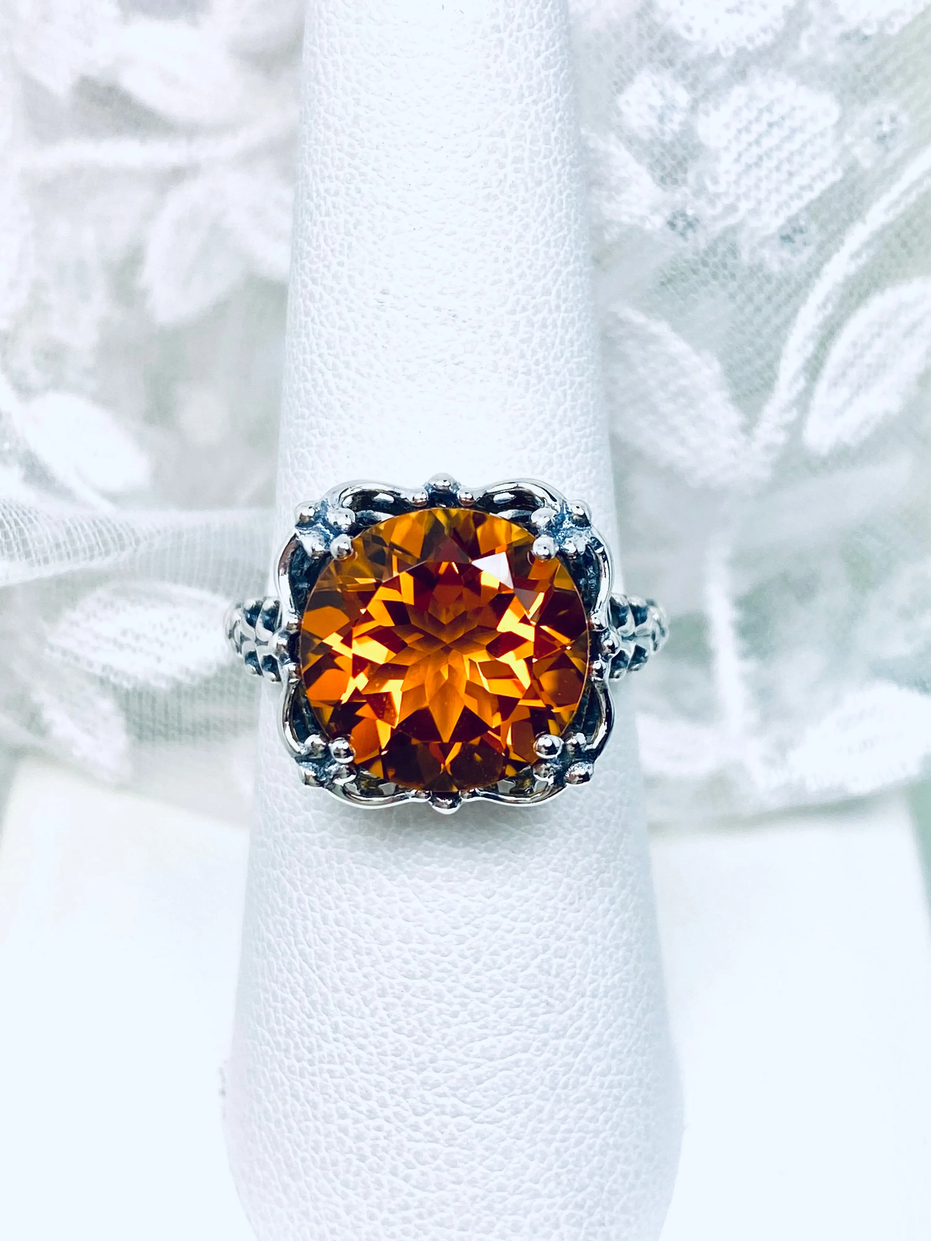 Natural Citrine Ring, Madeira Orange Gemstone Victorian Style #D103
