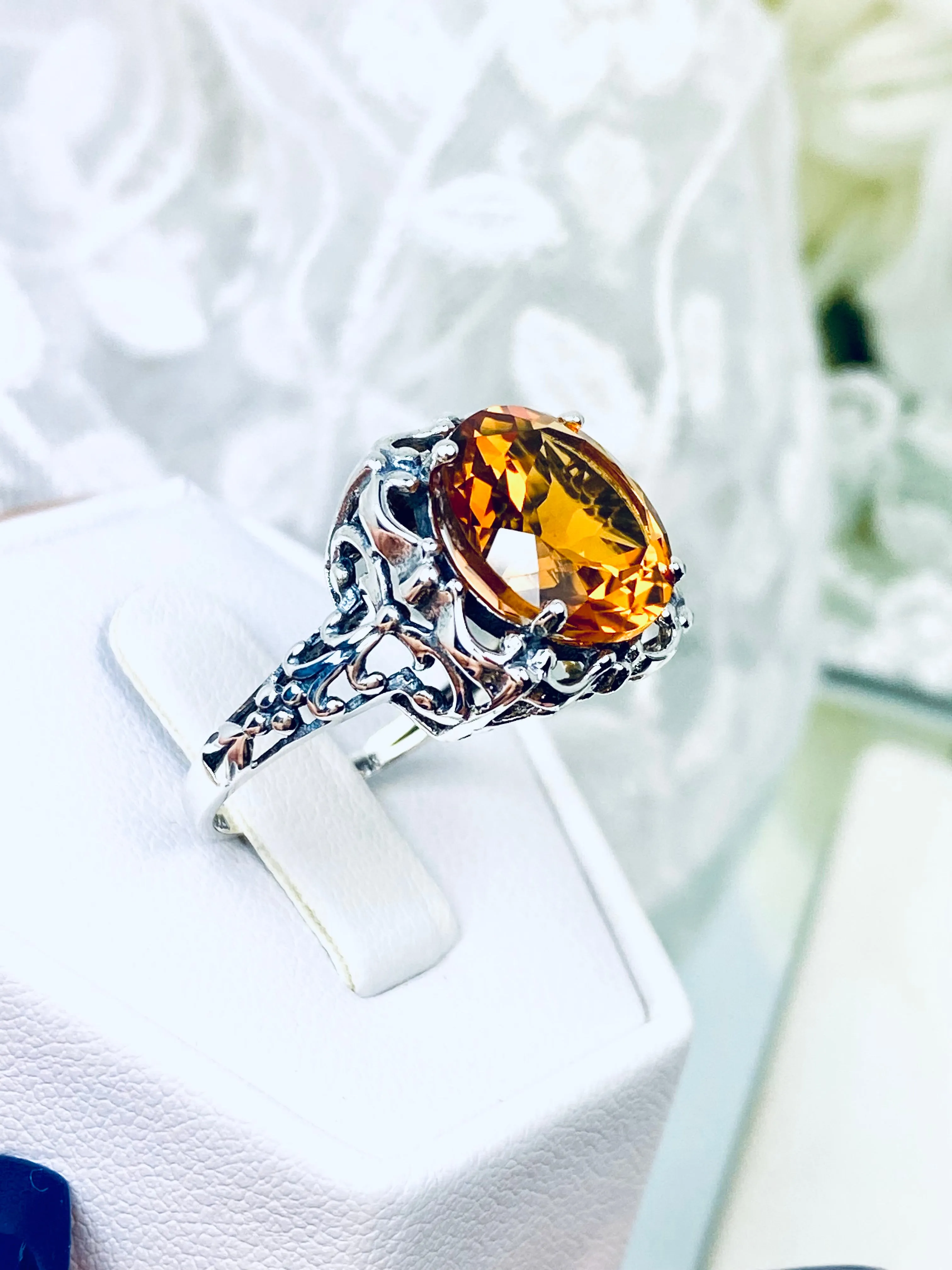Natural Citrine Ring, Madeira Orange Gemstone Victorian Style #D103